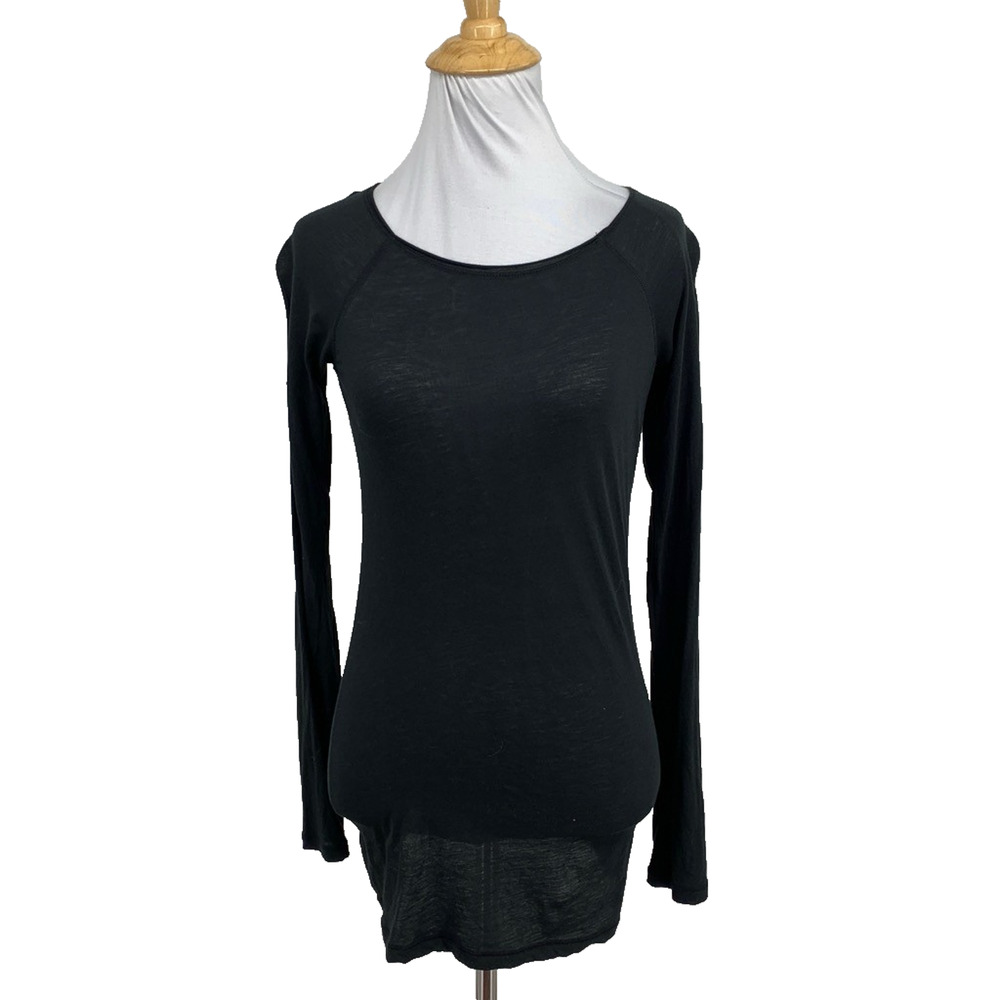 Vince Top Womens XS Extra Small Black Pima Cotton Long Sleeve Lightweight Sheer